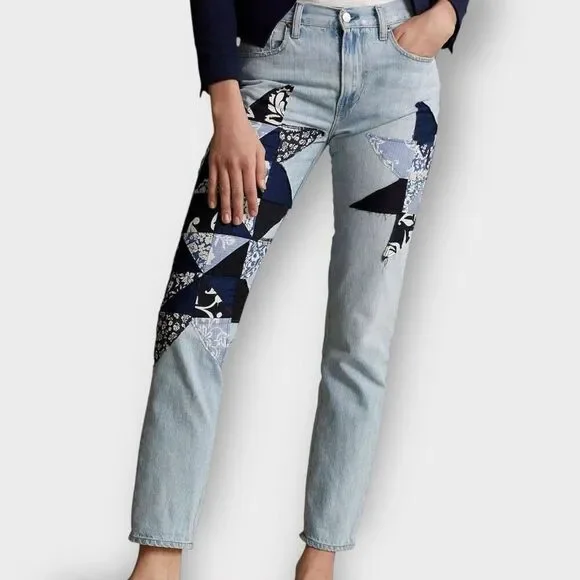Polo Ralph Lauren Kipton Wash Patchwork Avery Boyfriend Jeans Womens size 28 New